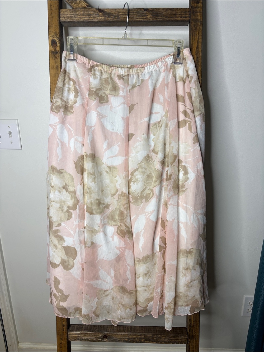 Ruby Rd. Blush Pink Floral Midi Skirt Size 12